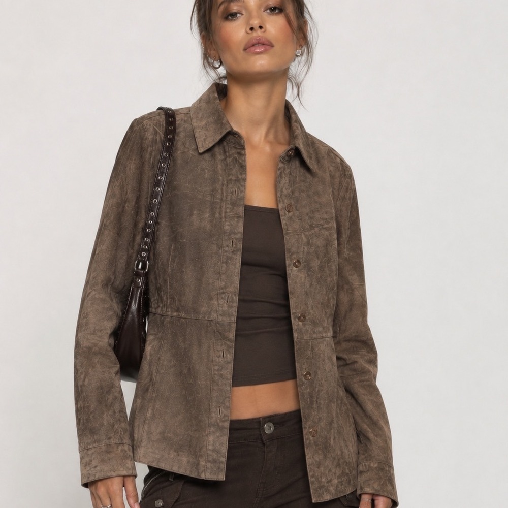 Vintage Siena Studio Womens L Brown Suede Leather Jacket Button Front 90s Y2K